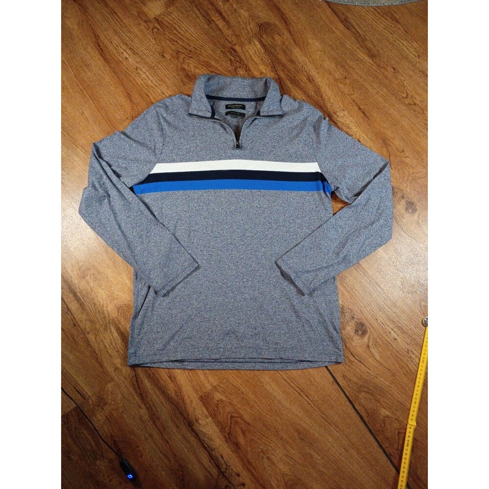 Banana Republic Luxury Touch Quarter Zip Mens L Gray Stripe